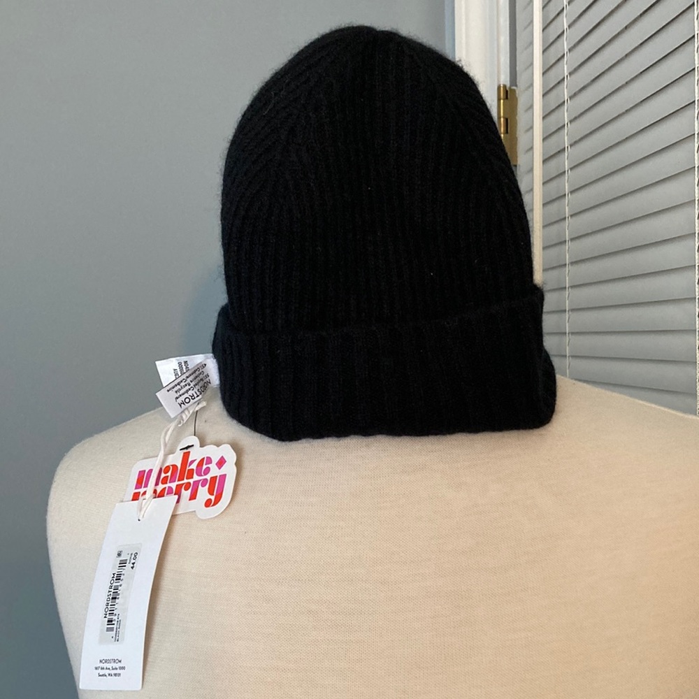 100% Cashmere Beanie Cap Toboggan Hat Black Nordstrom Unisex Stocking